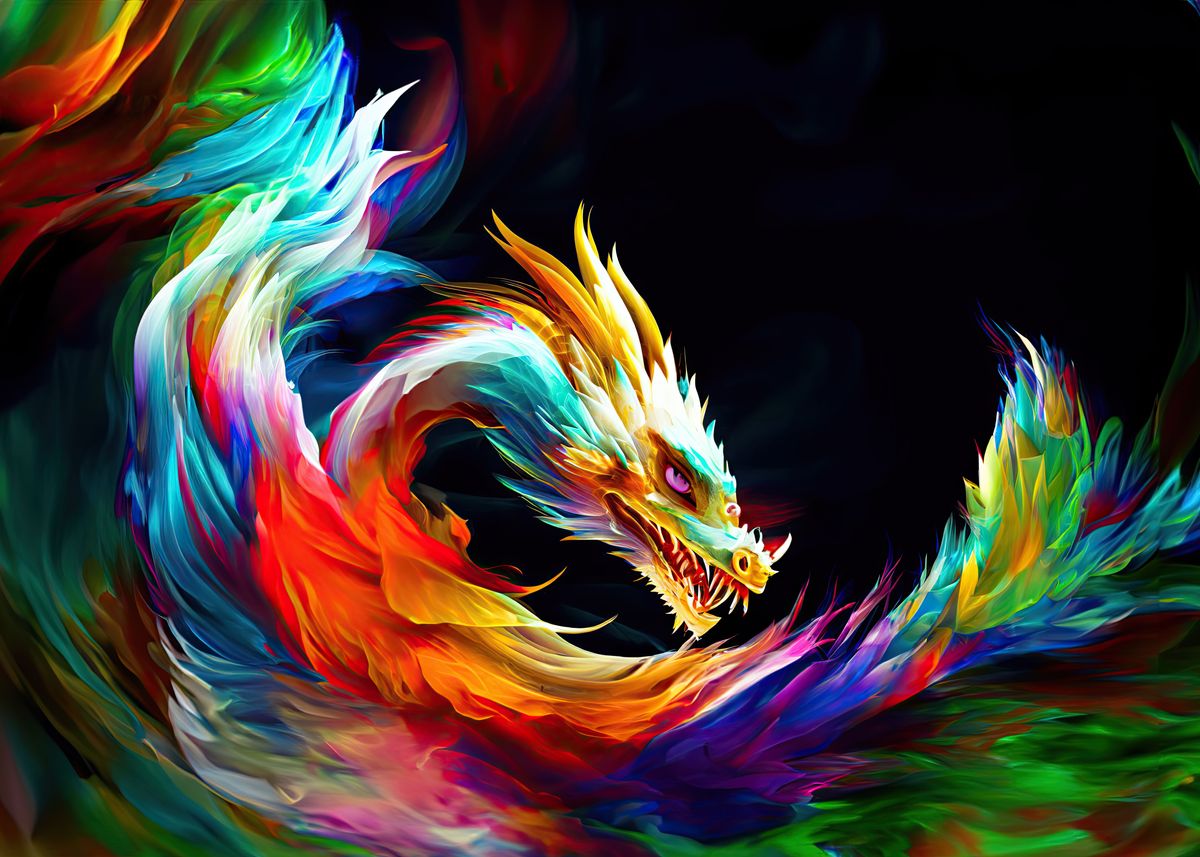 'Dragon colorful ink feathe' Poster, picture, metal print, paint by ...