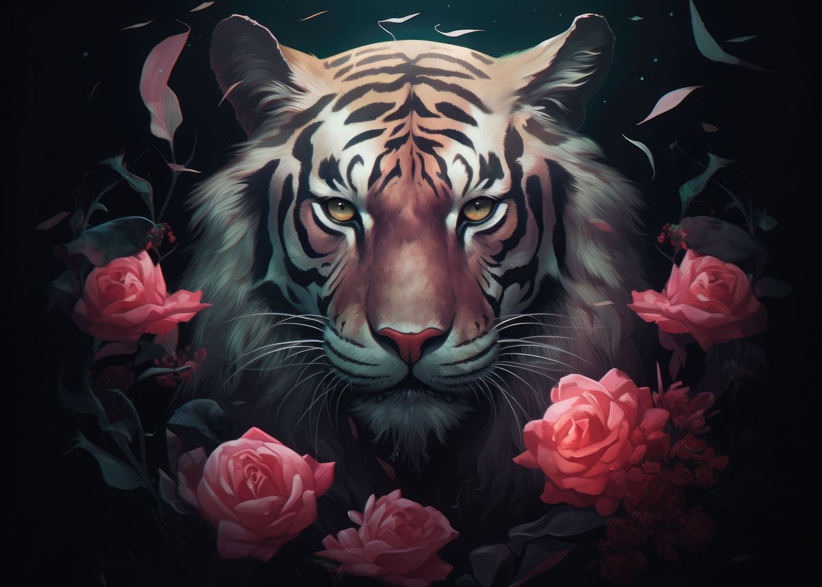 'Tiger and roses ' Poster by Guru ELguerrero | Displate