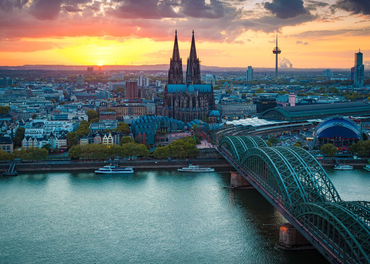 'Cologne Sunset' Poster, picture, metal print, paint by Martin