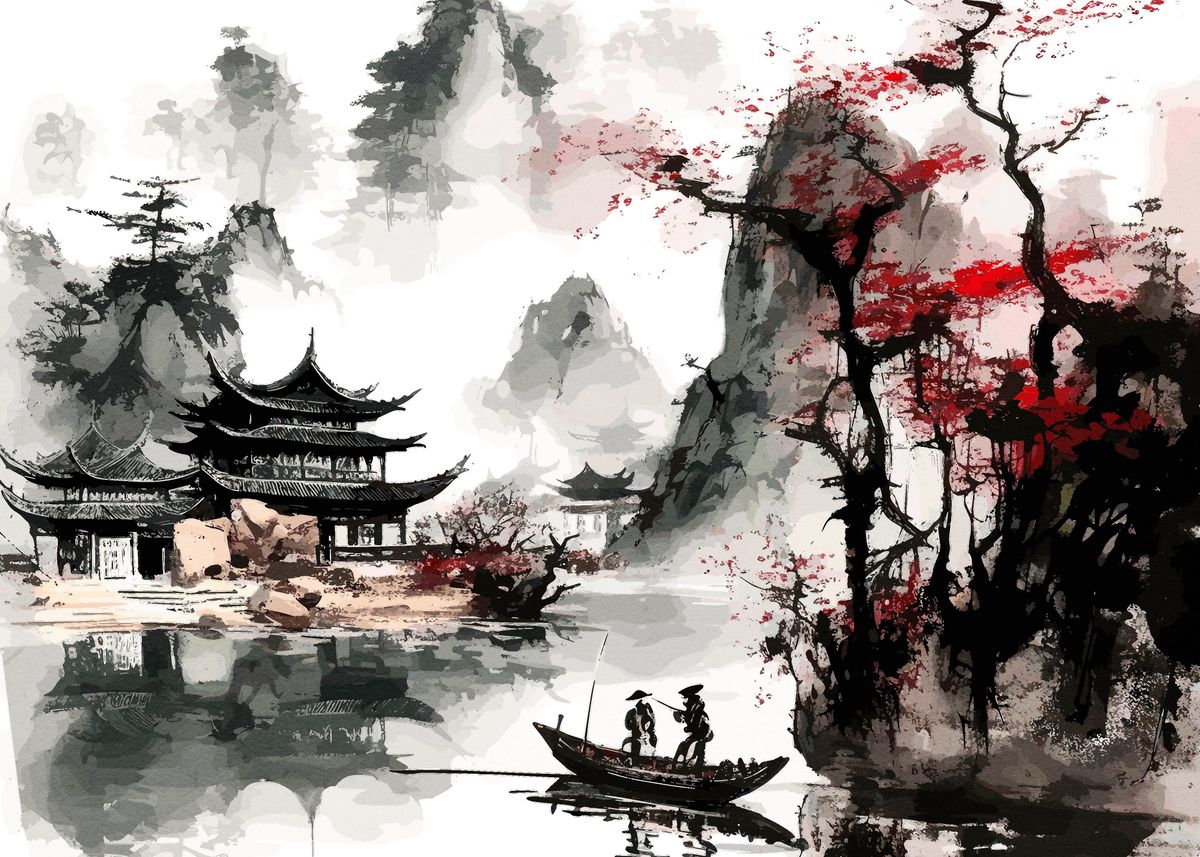 'japanese landscape' Poster, picture, metal print, paint by ZDai | Displate