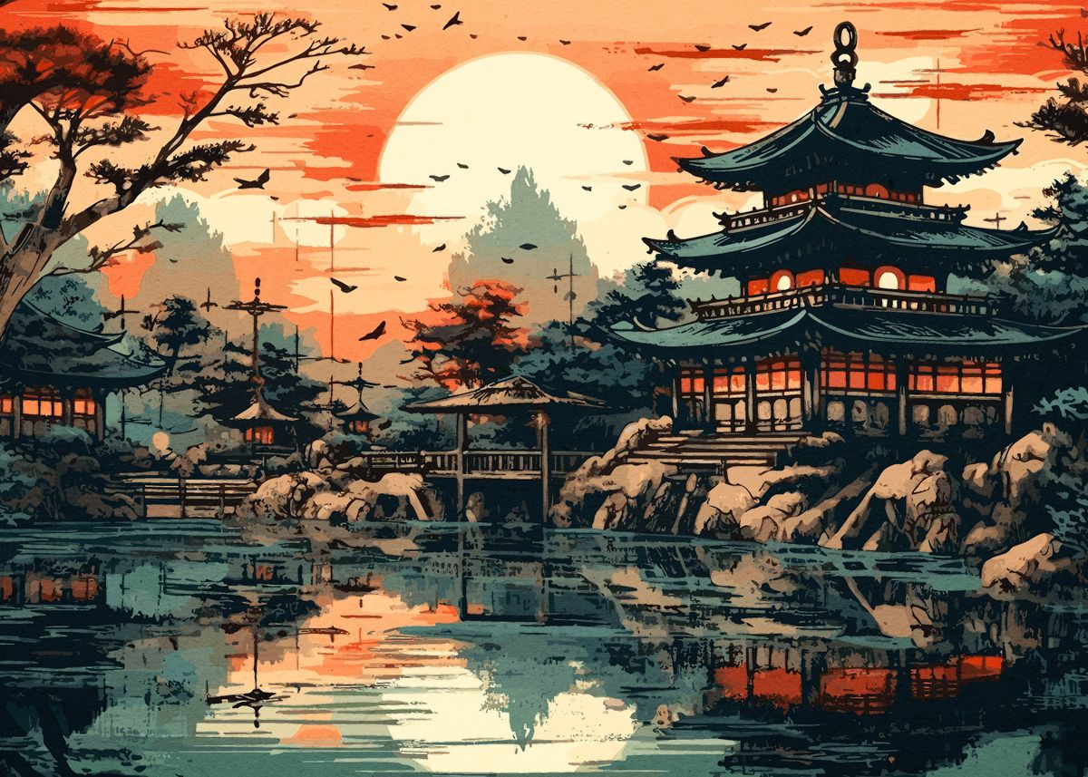 'japanese landscape' Poster, picture, metal print, paint by ZDai | Displate