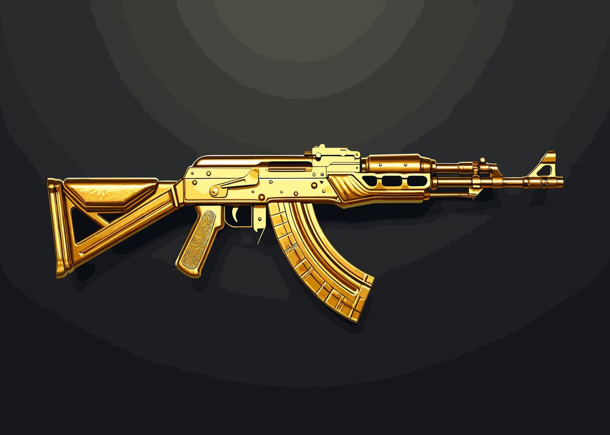 'Cool Gold ak 47 Gun Art' Poster, picture, metal print, paint by ...