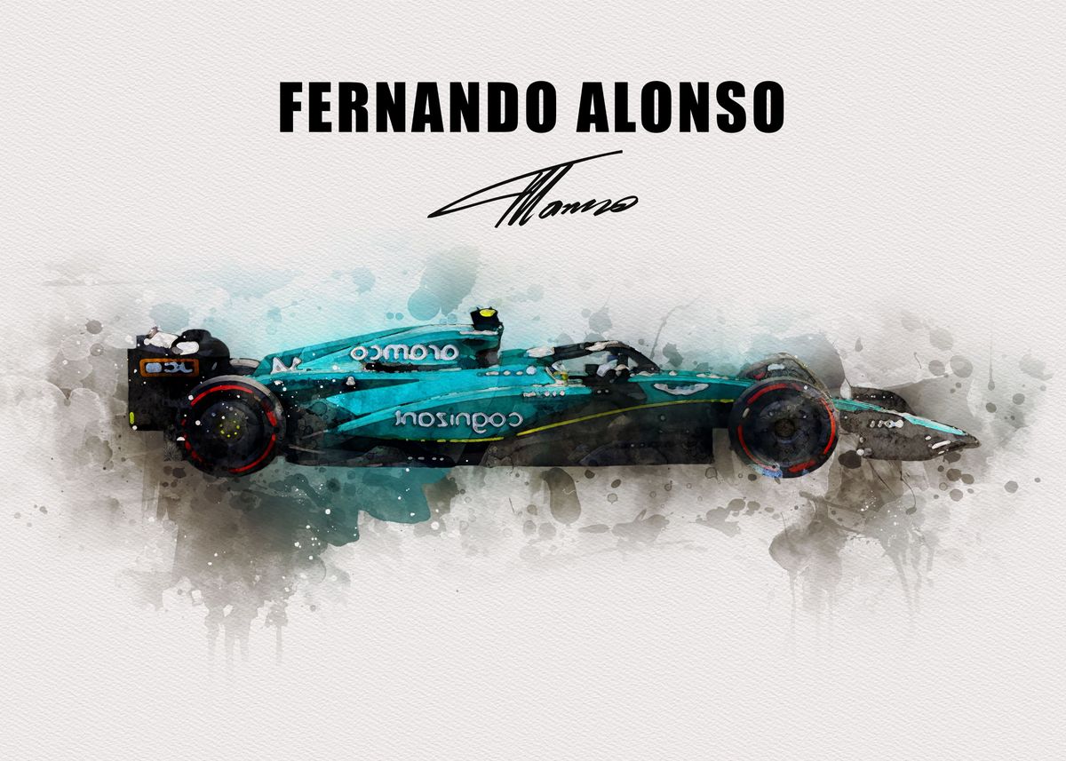 Fernando Alonso Car poster' Poster, picture, metal print, paint by Paul C.  Lane