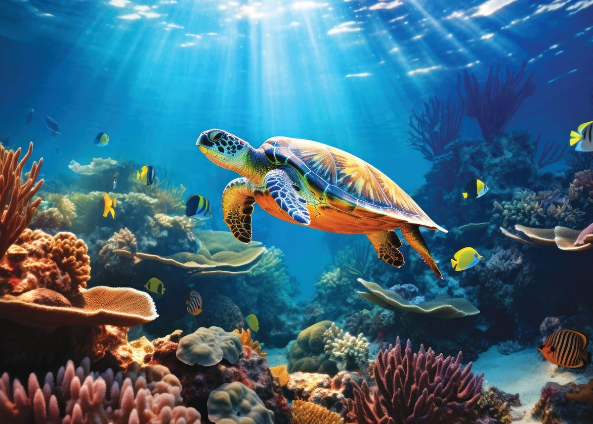 'Sea turtle aquarium' Poster, picture, metal print, paint by Nguyen ...
