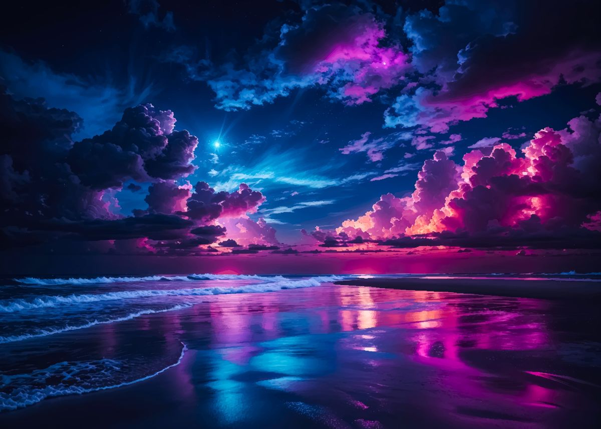 ‘Night Flashes’ Poster, picture, metal print, paint by Diego The