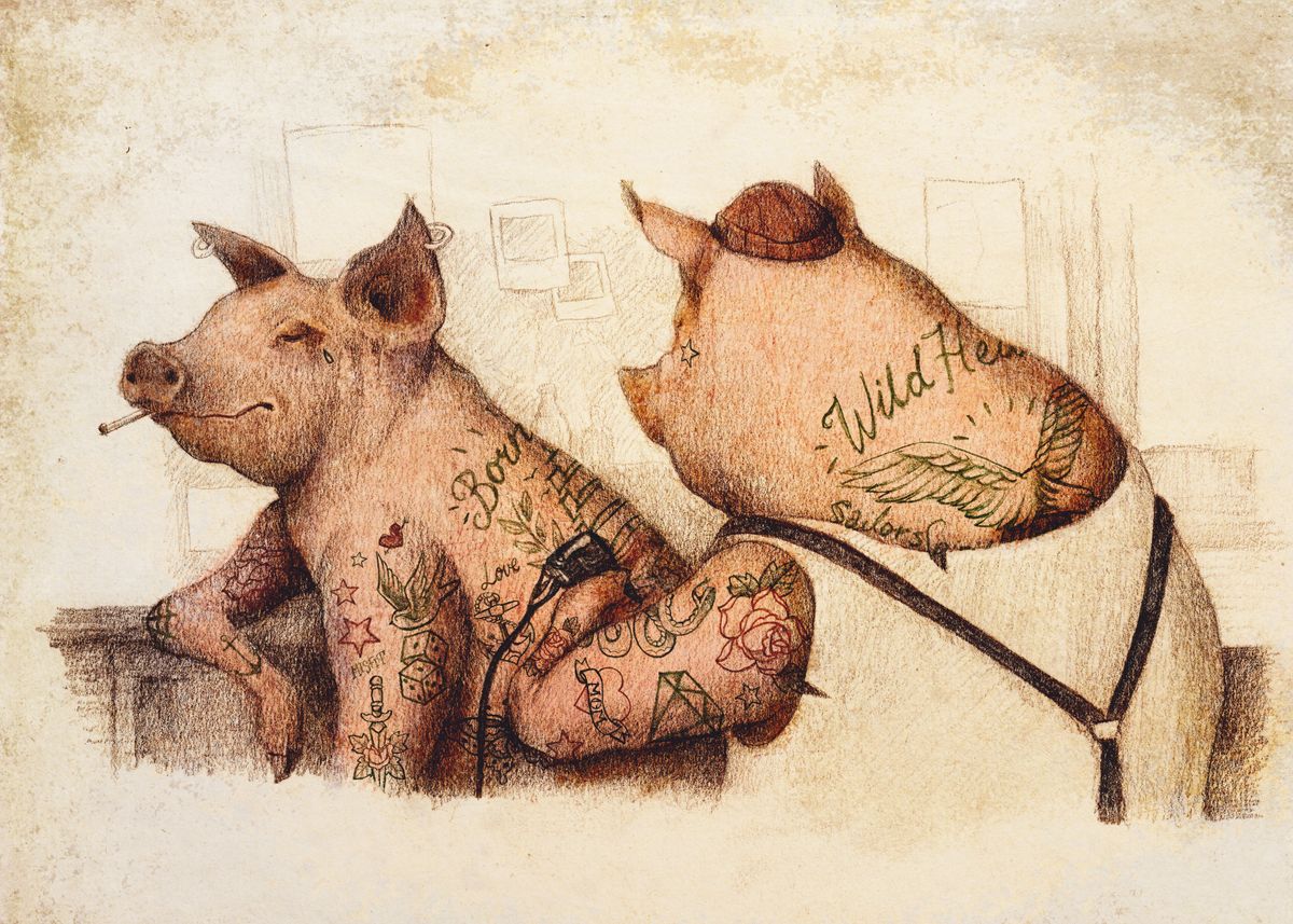 'Ink and Oink ' Poster, picture, metal print, paint by Mike Koubou ...