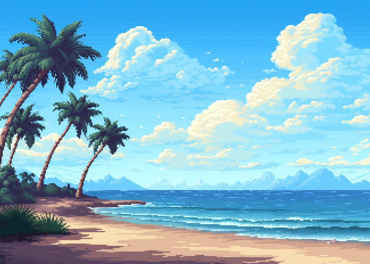 'Tropical Arcade Pixel Art' Poster, picture, metal print, paint by ...