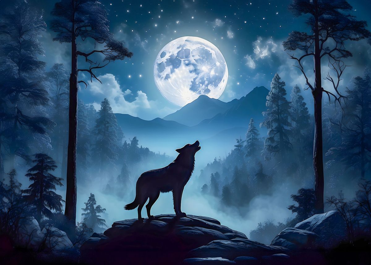 'Wolf Werewolf Landscape' Poster, picture, metal print, paint by ...