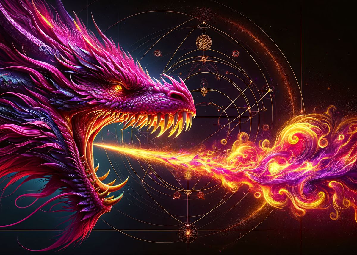 'Dragon Spells' Poster, picture, metal print, paint by Astro Blaster