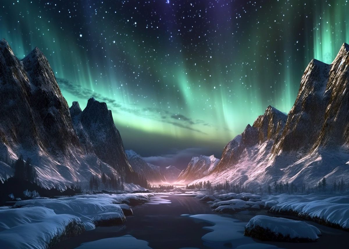 'Polar Lights Mountains' Poster, picture, metal print, paint by Max ...