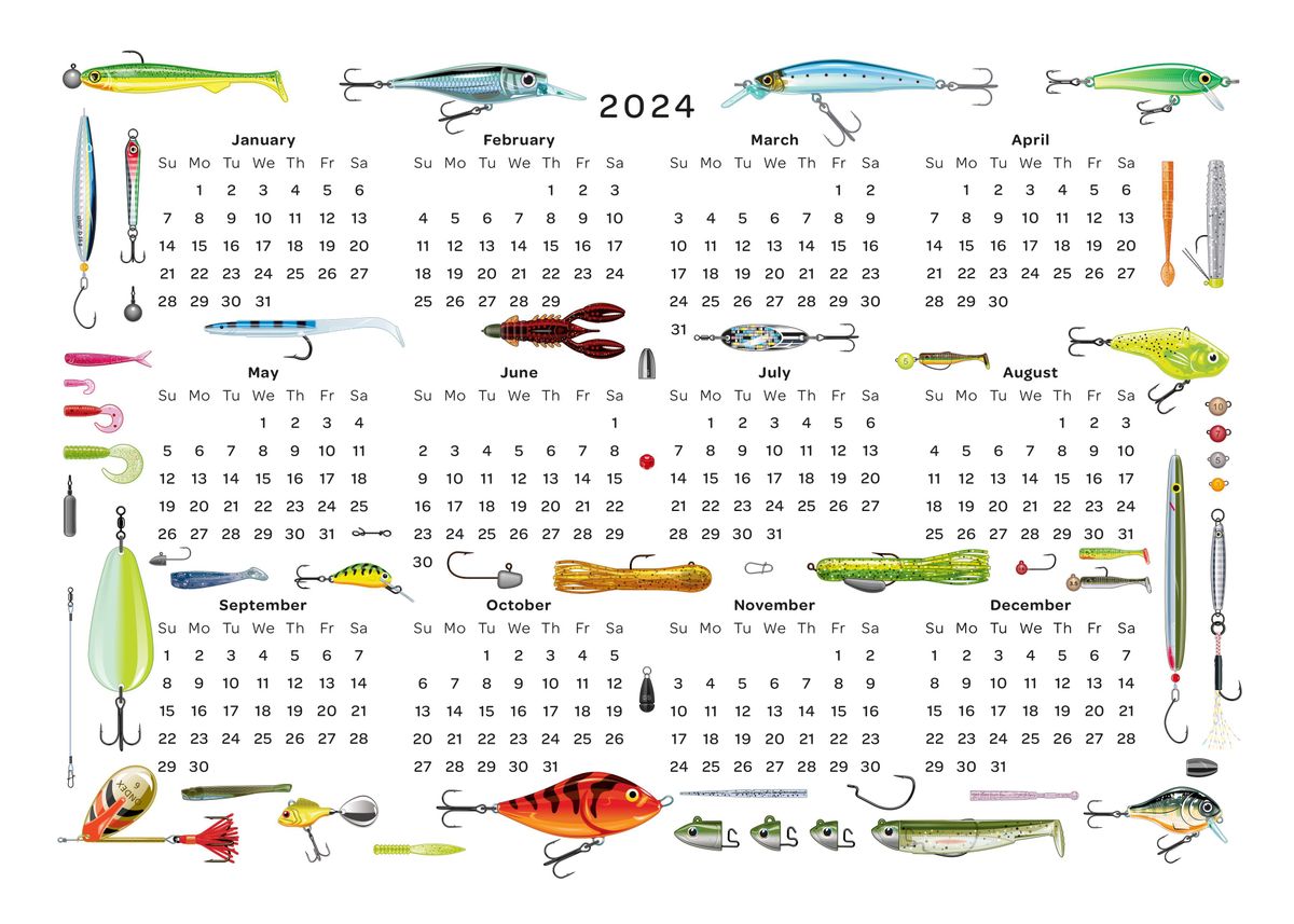 Lure Fishing Calendar 2024' Poster, picture, metal print, paint by Angling  Knots