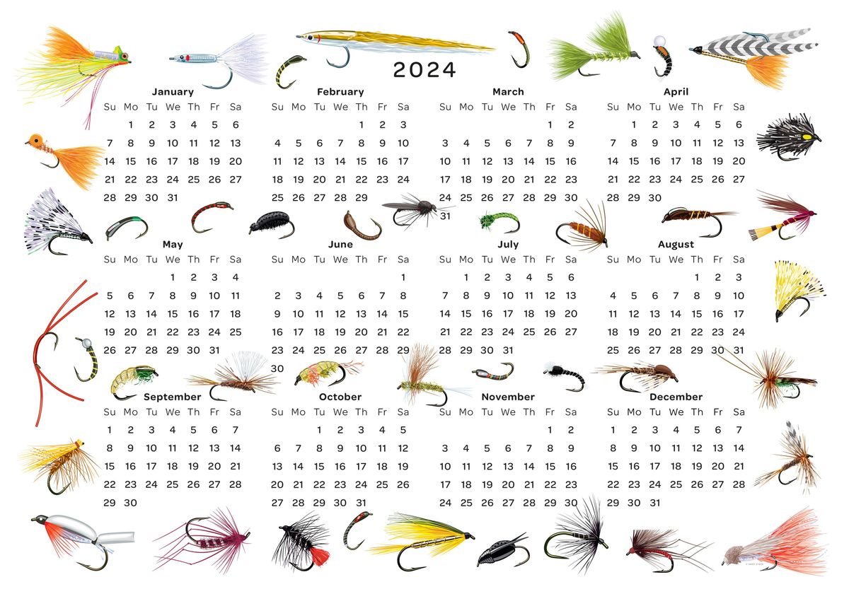 'Fly Fishing Calendar 2024' Poster, picture, metal print, paint by