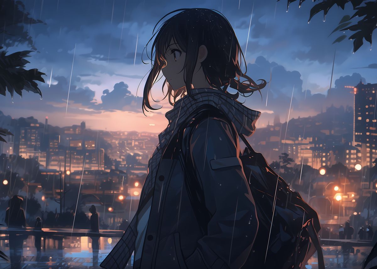 'Aesthetic Rain Anime' Poster, picture, metal print, paint by Alex Bayu ...