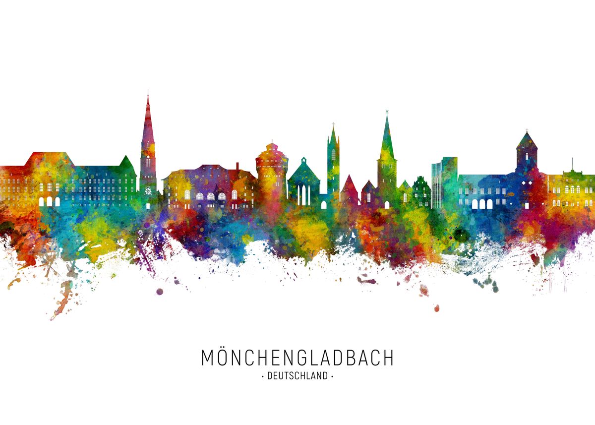 Monchengladbach Skyline Poster, picture, metal print, paint by Michael  Tompsett | Displate