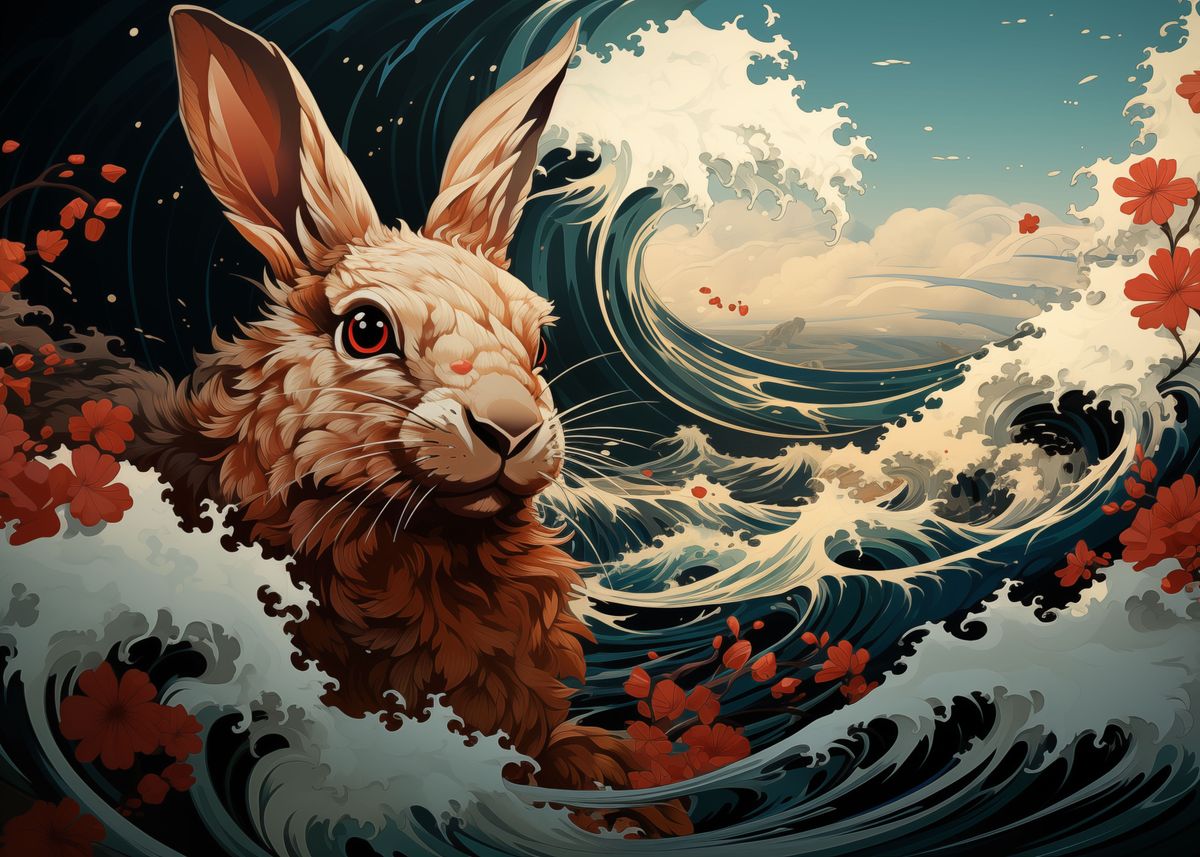 'Bunny N Waves' Poster, picture, metal print, paint by CorvusCorax ...