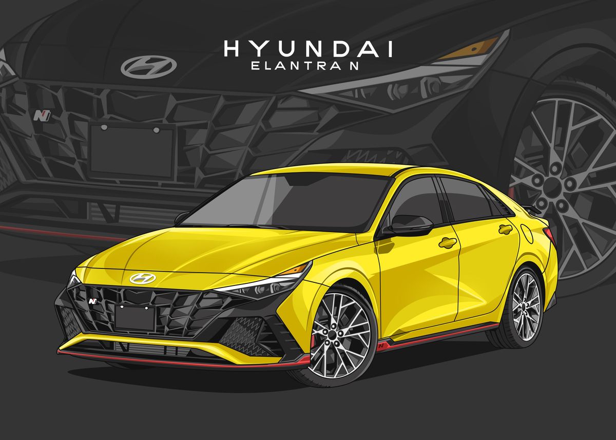 'hyundai elantra n yellow' Poster, picture, metal print, paint by ...
