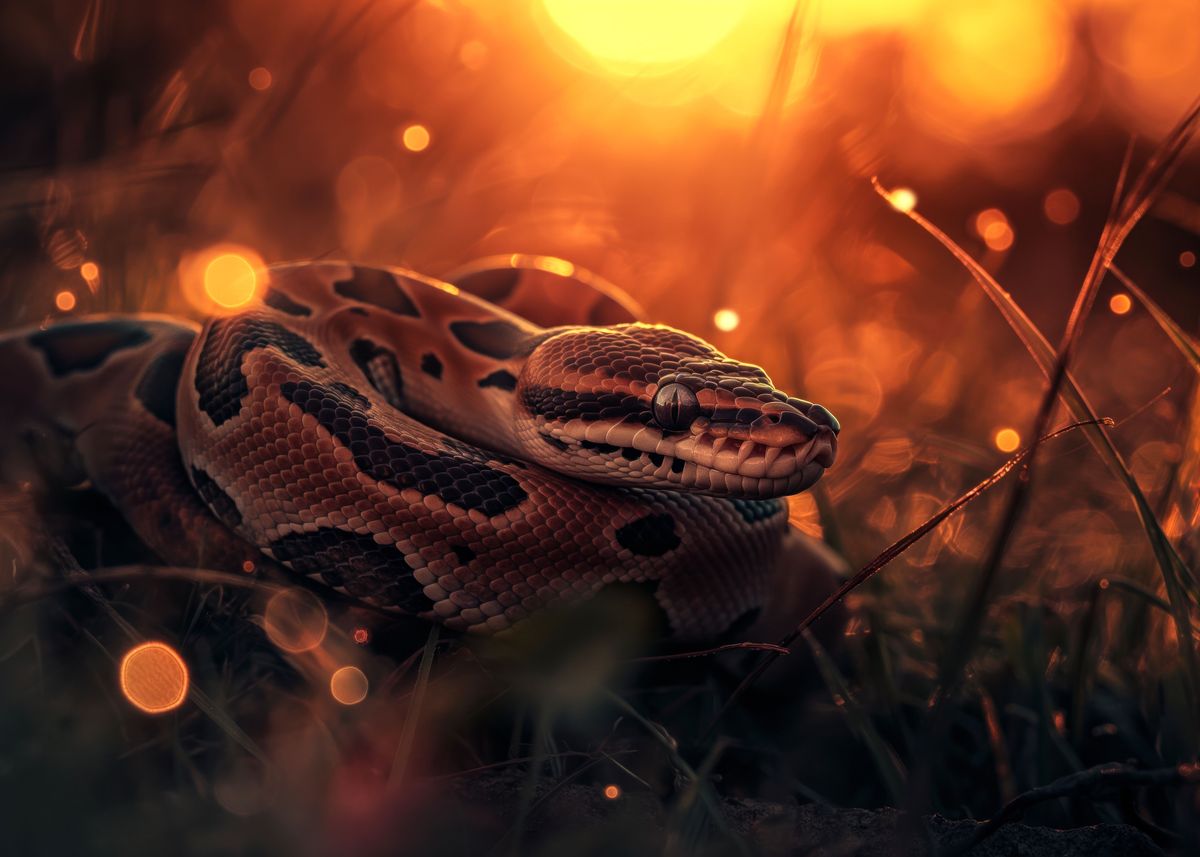 'ball python in sunset' Poster, picture, metal print, paint by Adel S ...