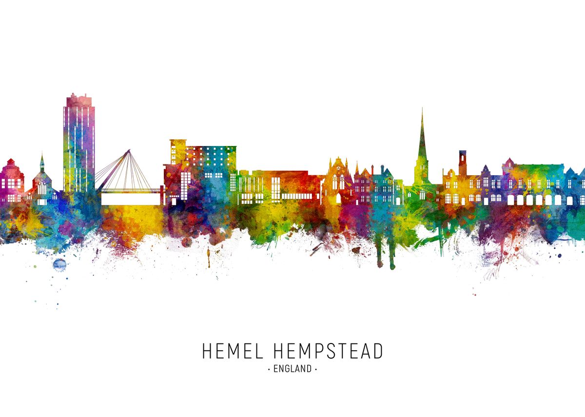 'Hemel Hempstead Skyline' Poster, picture, metal print, paint by
