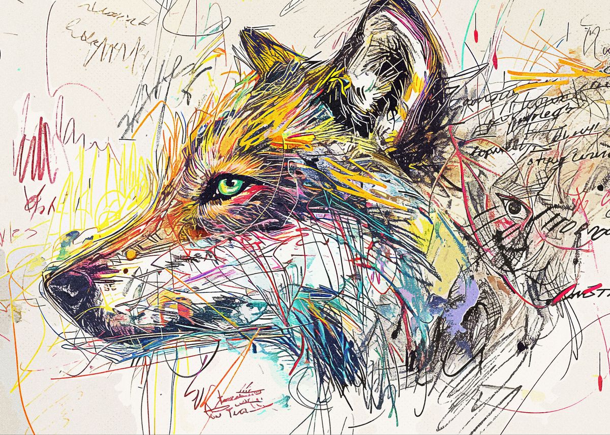 Fanth 'Sketch Wolf' Poster, picture, metal print, paint by Fanth | Displate