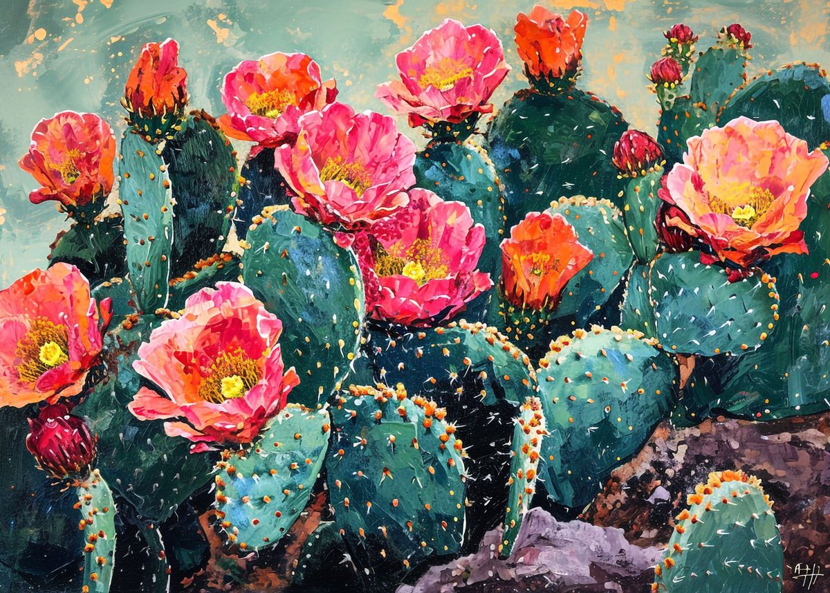 'Desert cacti in bloom ' Poster, picture, metal print, paint by Scarlet ...