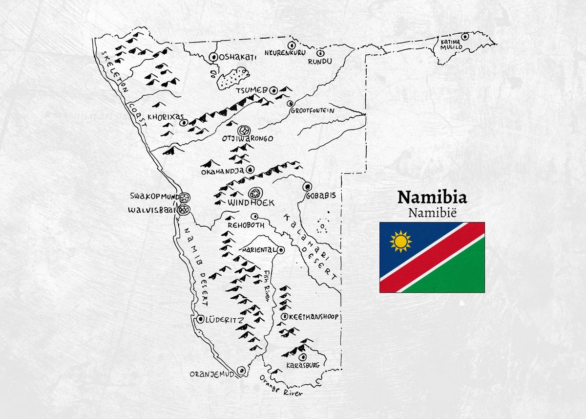 'Handdrawn Namibia Map' Poster, picture, metal print, paint by Angelos ...
