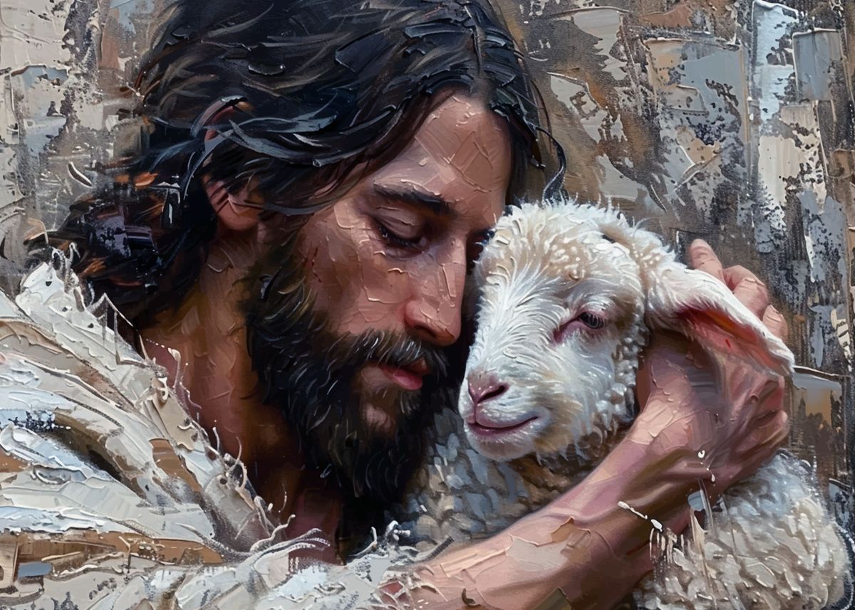 'Shepherd Jesus with a Lamb' Poster, picture, metal print, paint by ...