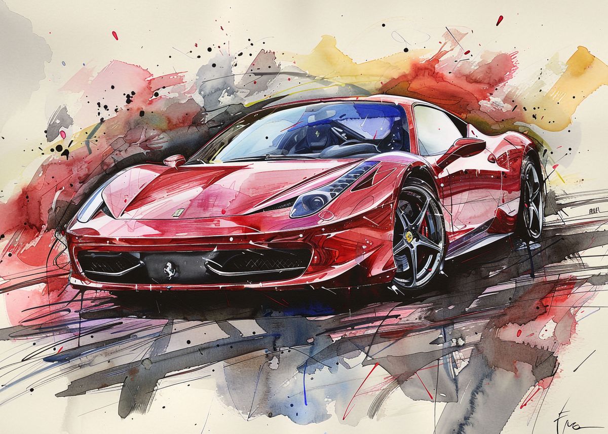 FERRARI 458 ITALIA GICLEE CANVAS ART PRINT POSTER main image 1