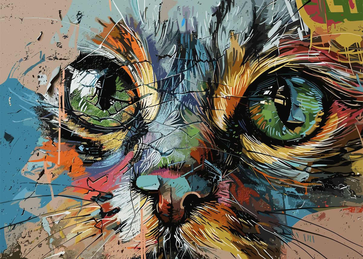 Fanth 'Cat Paint' Poster, picture, metal print, paint by Fanth | Displate
