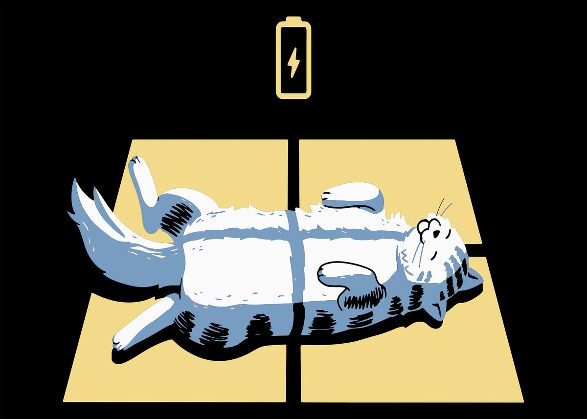 'Cat Battery Charging' Poster, picture, metal print, paint by Ron ...