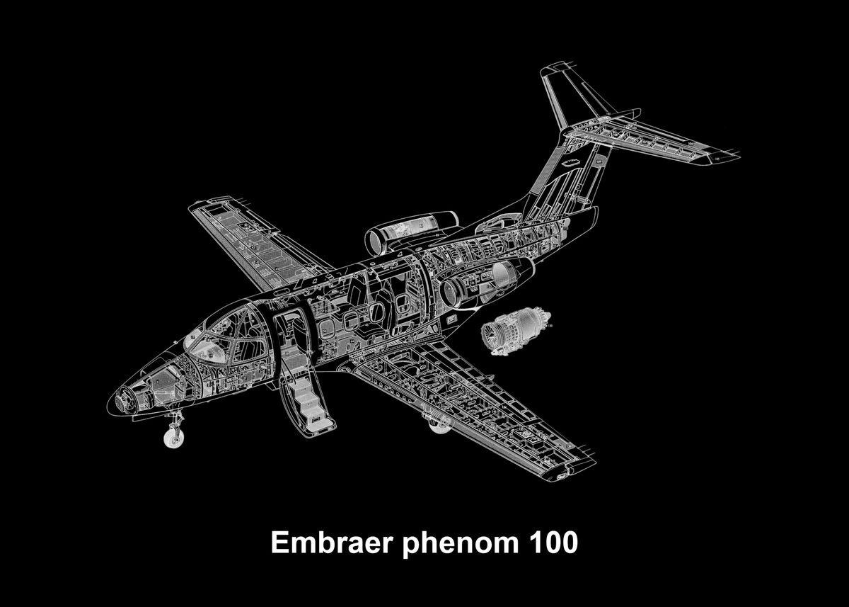 'Embraer Phenom 100 Diagram' Poster, picture, metal print, paint by had