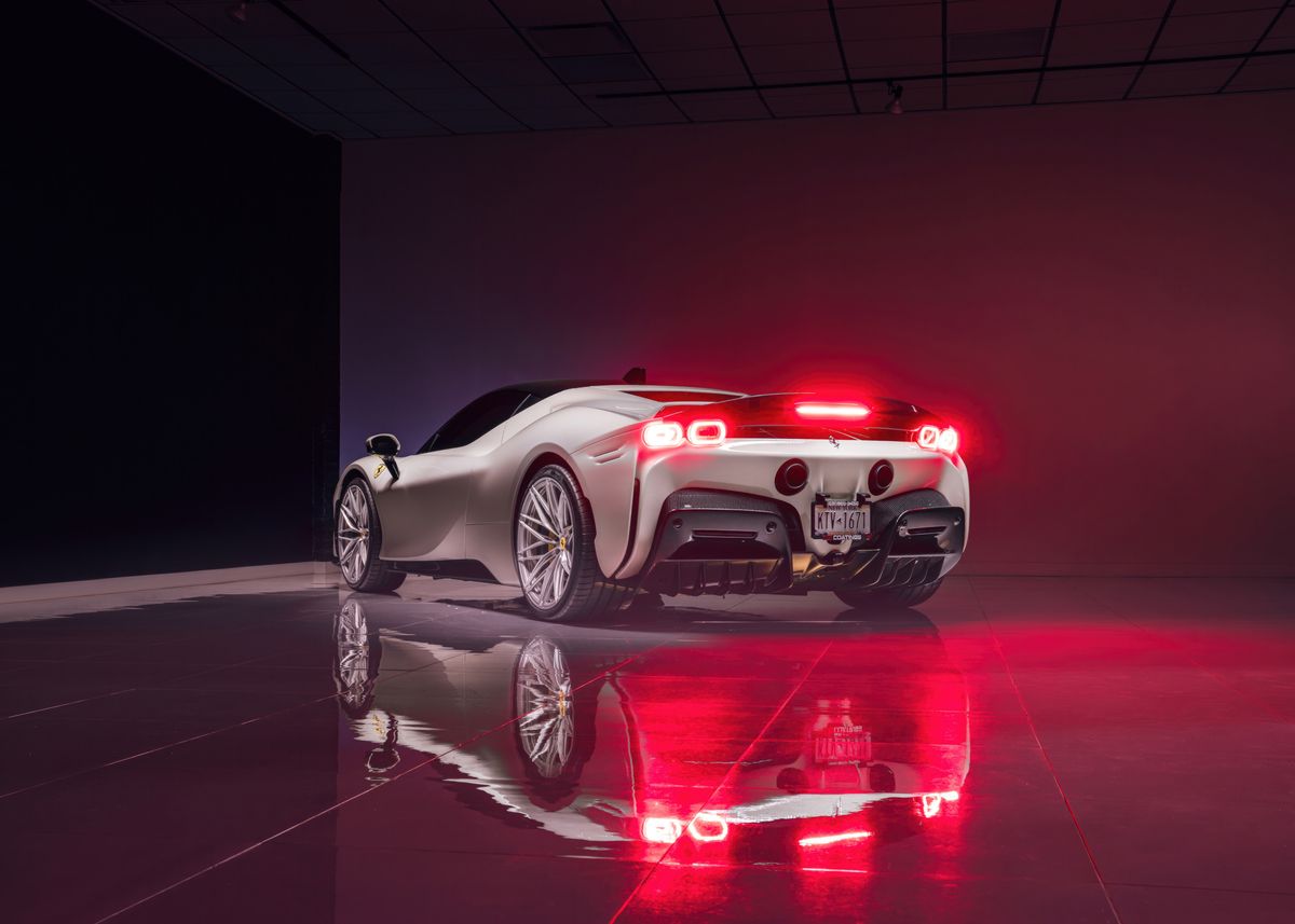 White Sf90 Rear 'White Ferrari SF90 Stradale' Poster, picture, metal print, paint by ...