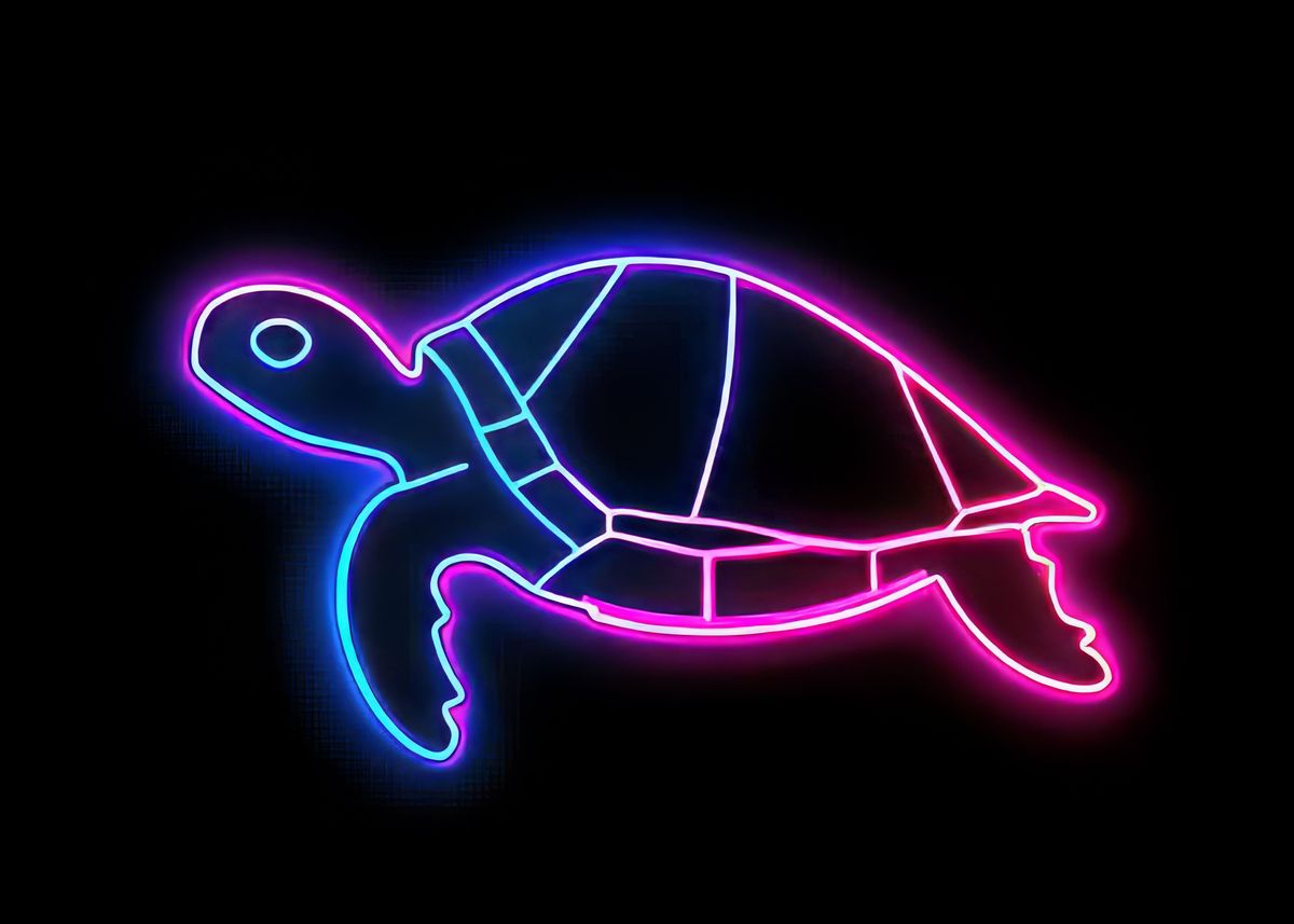 'Neon Turtle' Poster, picture, metal print, paint by Lily Rose | Displate