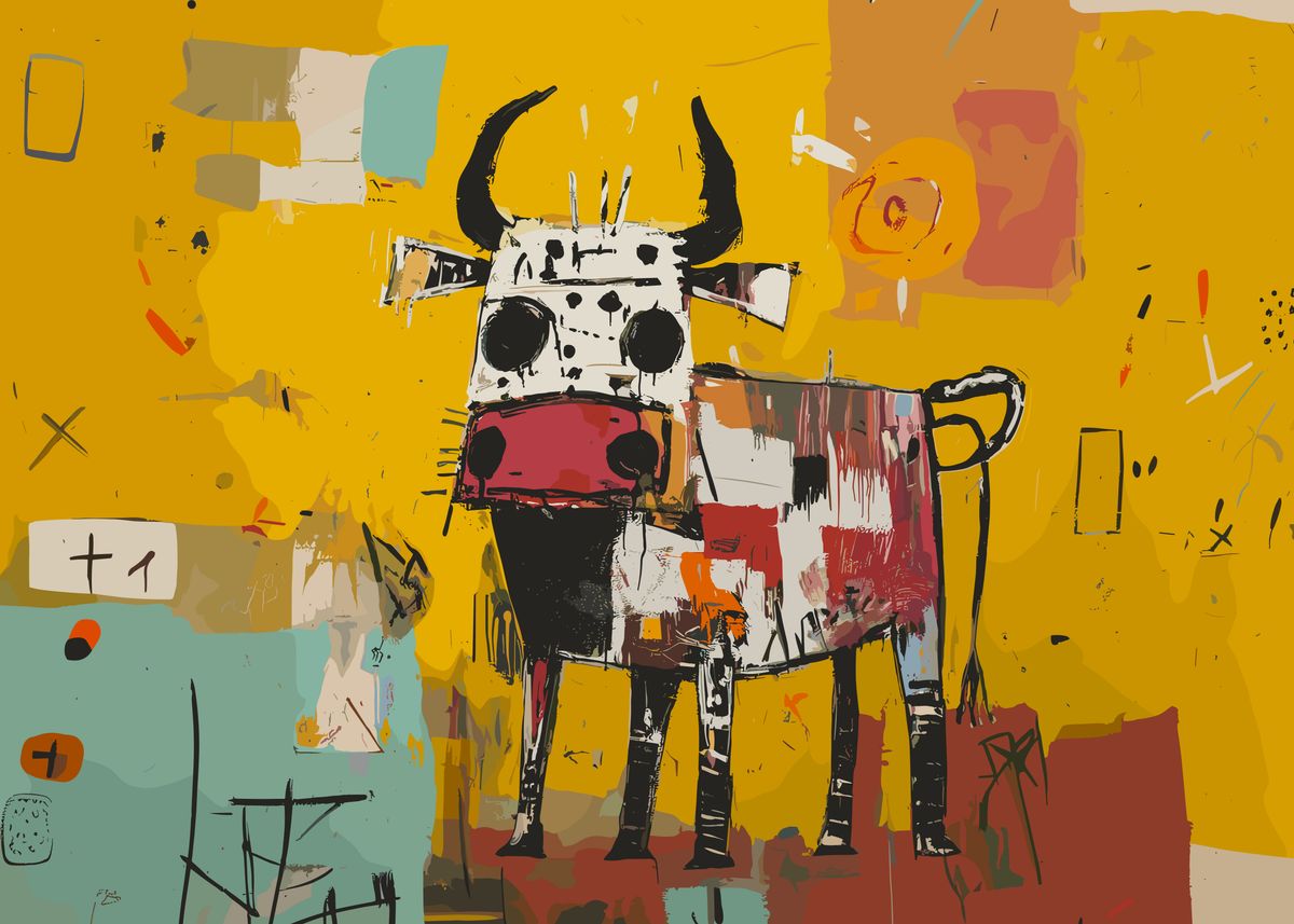 'Abstract Cow Painting' Poster, picture, metal print, paint by Omar ...