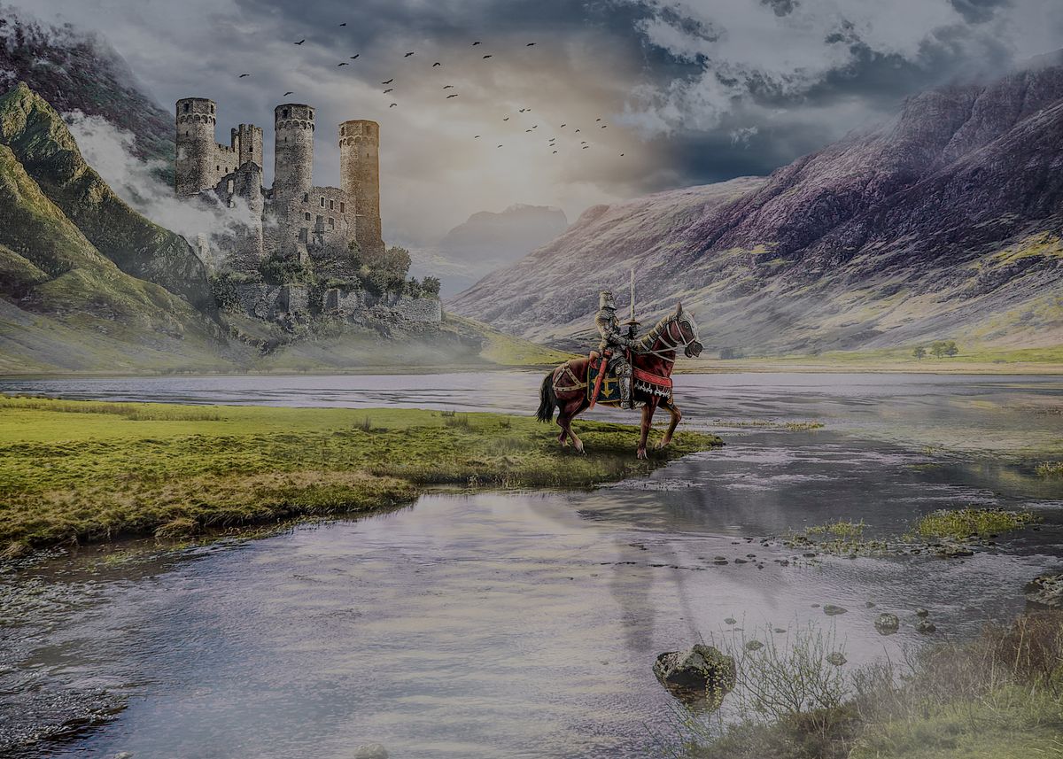 'Medieval Knight and Castle' Poster, picture, metal print, paint by ...