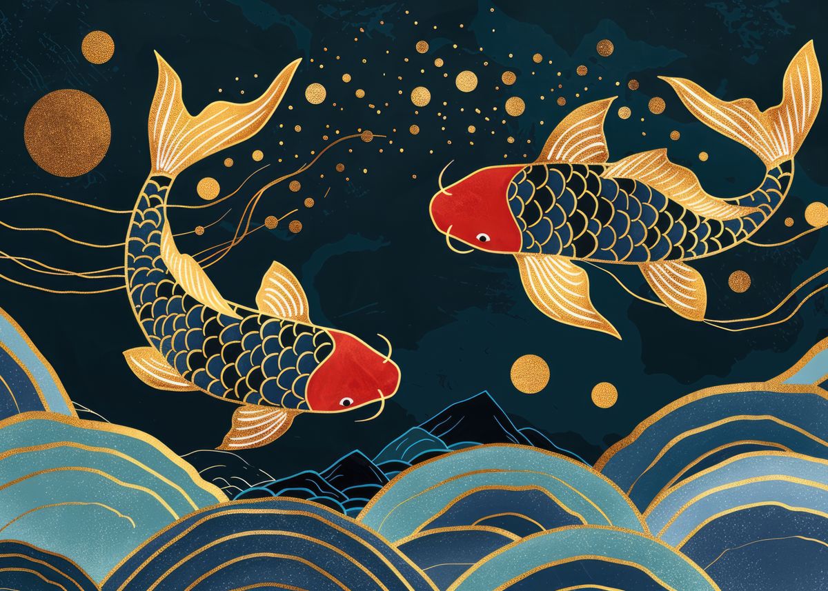 Kintsugi Fish 'Koi Fish Kintsugi Art Print' Poster, picture, metal print, paint by ...