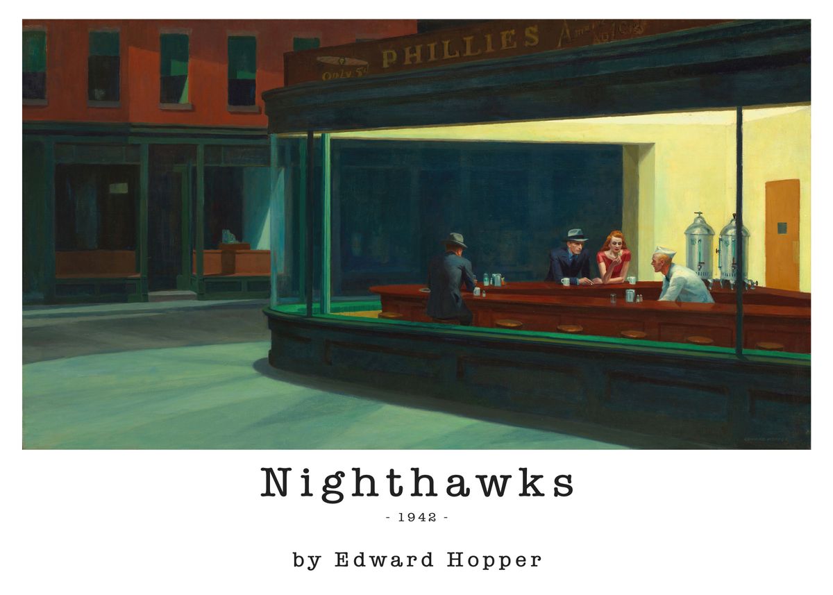 ''Nighthawks' (1942) by Edward Hopper' Poster, picture, metal print ...