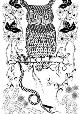 Jungle Owl: A Detailed illustration of Owl and Snake