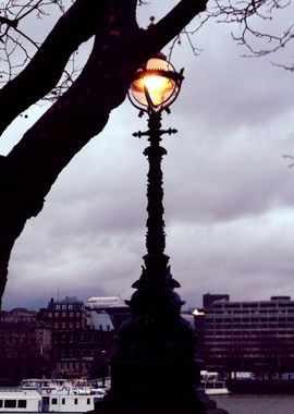 Street lights over the Thames in London