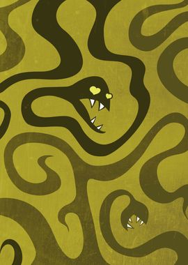 Funny cartoon snakes illustration with evil snakes rese ... 