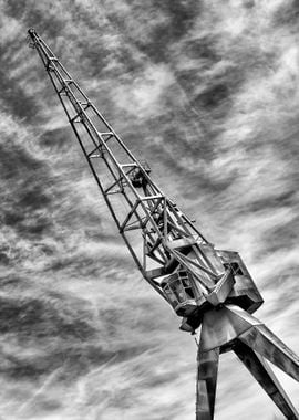 Old dock crane in monochrome