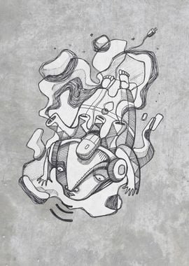 Hand drawn illustration or drawing of an abstract man w ... 