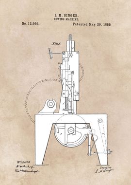 patent art Singer Sewing Machine 1855