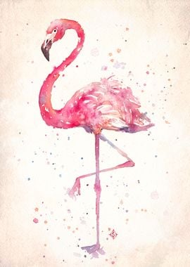 "A Flamingoes Fancy"  Water Colour Art