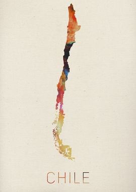 Chile Watercolor Map