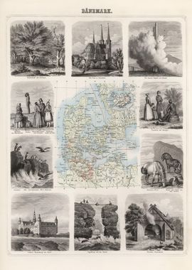 Denmark vintage map - 1863