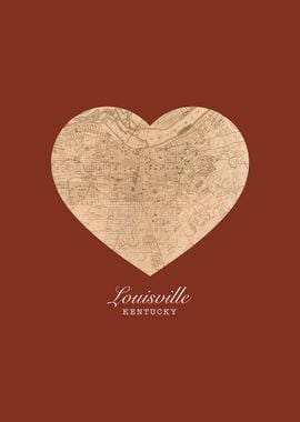 Louisville Kentucky City Heart Vintage Street Map