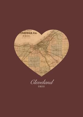 Cleveland Ohio City Heart Vintage Street Map