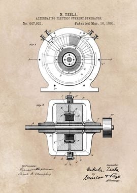 patent art Tesla 1891 Alternating electric current