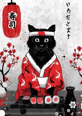 'Sushi Cat - Ruby Art' Poster, picture, metal print, paint by Ruby Art ...