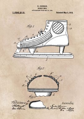 patent art Johnson 1914 Hockey shoe